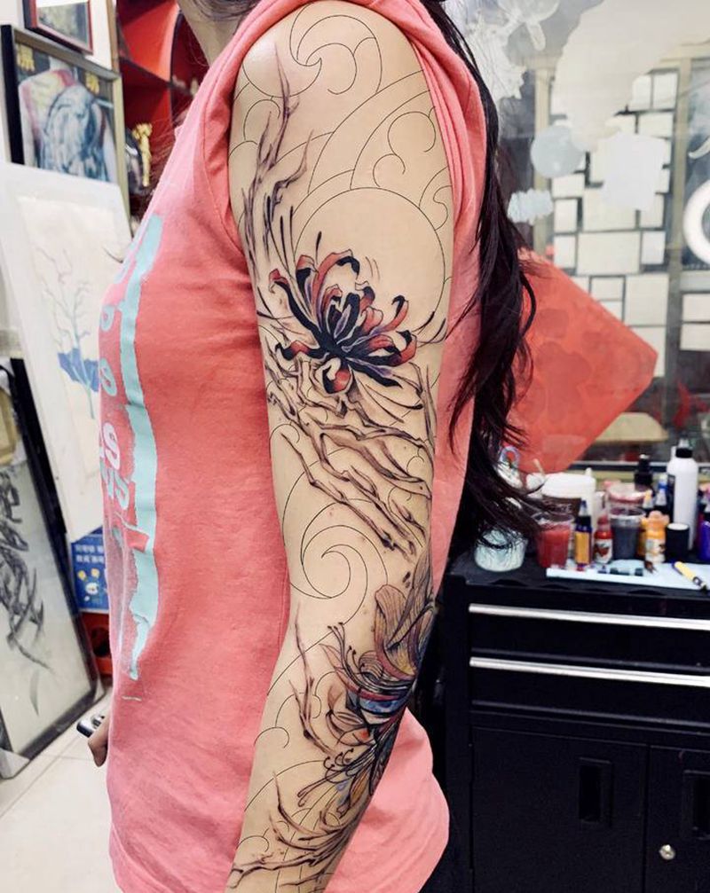 彼岸花臂纹身图片_手臂纹身图案