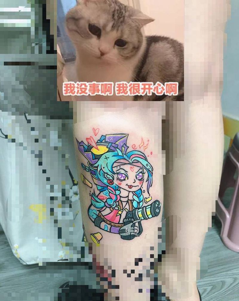 金克斯纹身图片_腿部Old School纹身图案