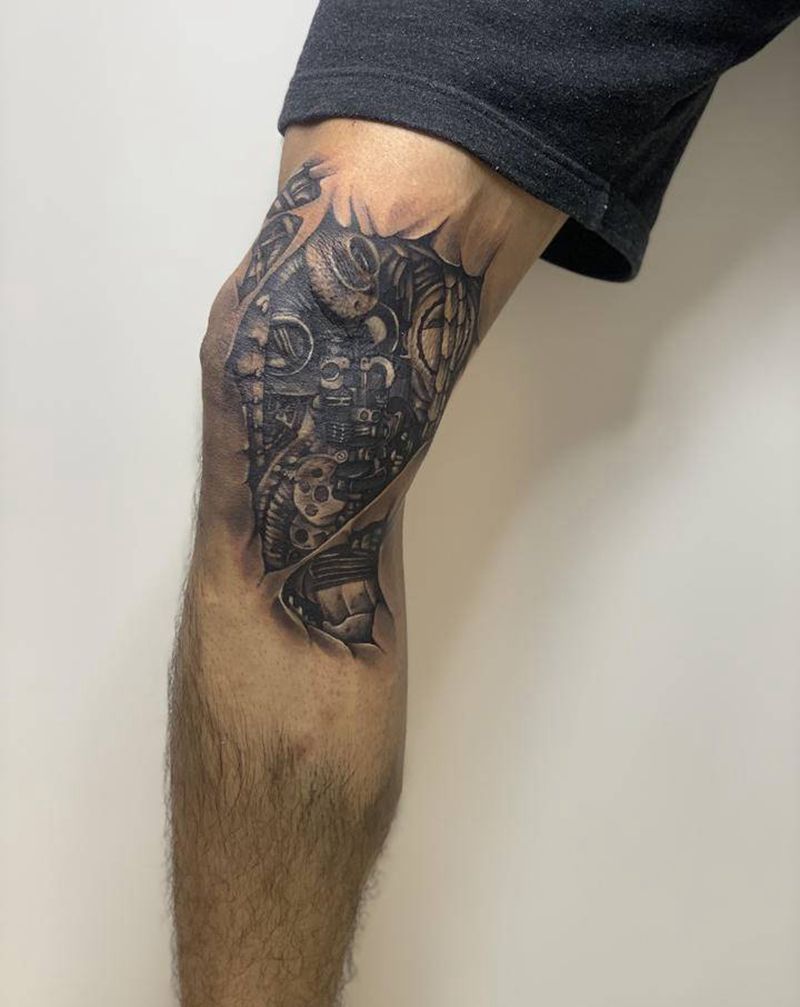 机械腿纹身图片_腿部纹身图案