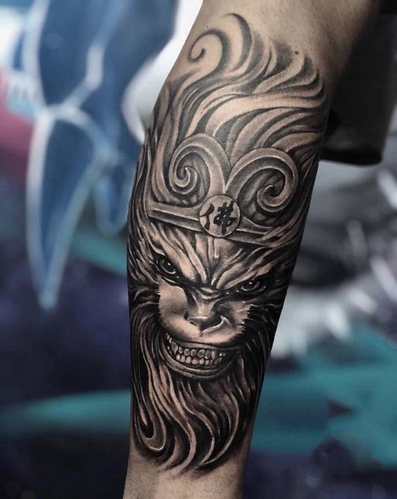 孙悟空纹身图片_腿部纹身图案