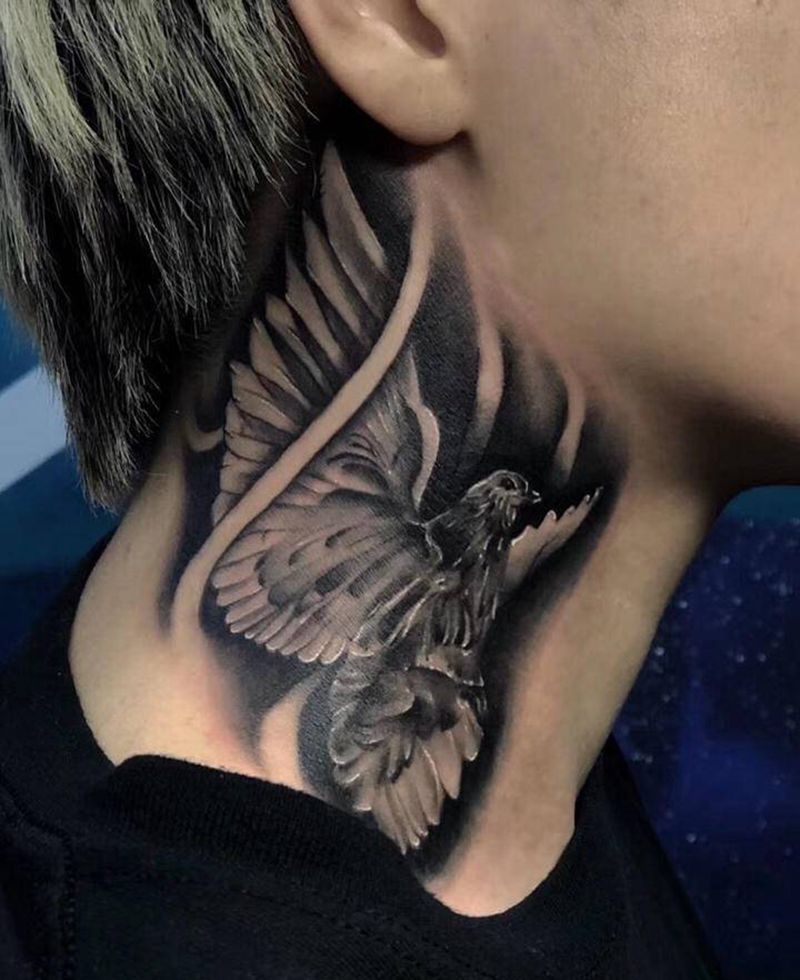 和平鸽纹身图片_颈部纹身图案