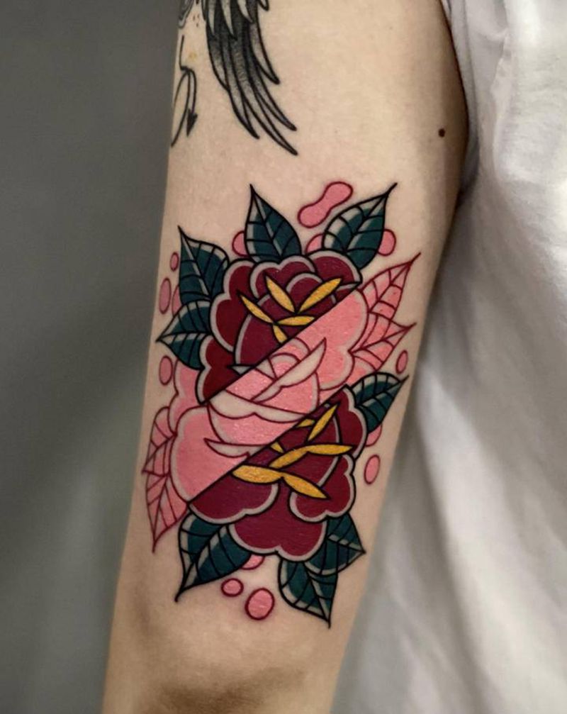 school玫瑰纹身图片_手臂New SchoolOld School纹身图案