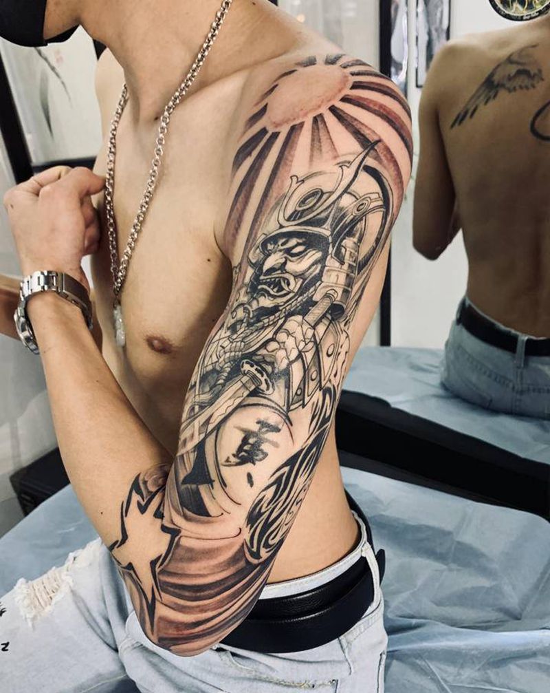 日本武士 七分臂纹身图片_手部纹身图案