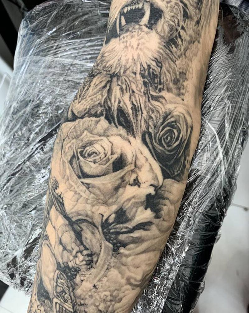 审判天使纹身图片_手臂纹身图案