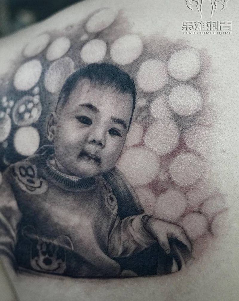 【肖像】纹身图片_肩部背部欧美写实写实肖像头像纹身图案