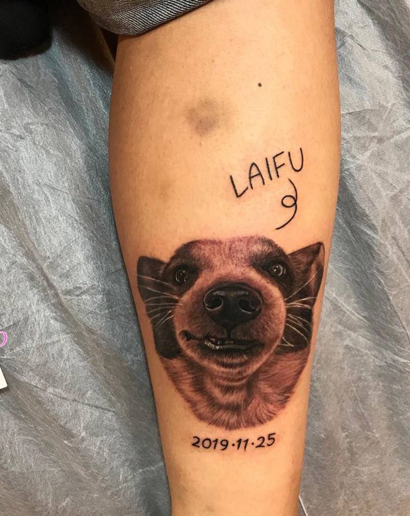 扎个狗子纹身图片_宠物肖像纹身图案