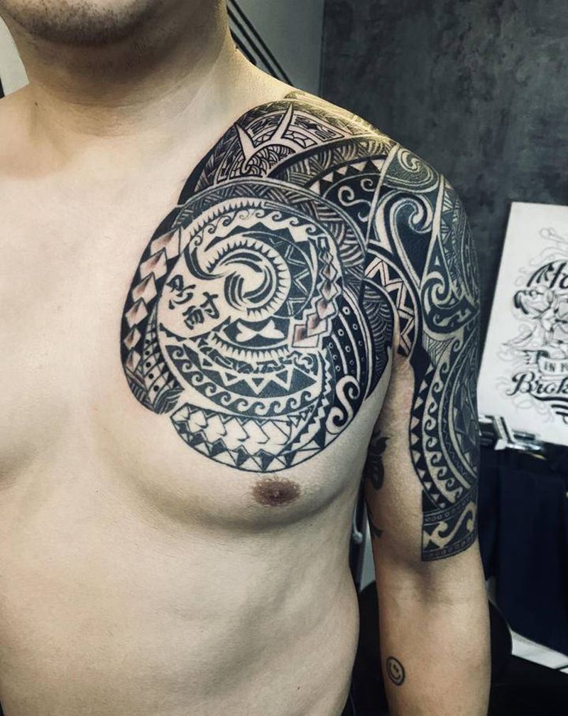 玛雅图腾纹身图片_胸部手臂图腾纹身图案