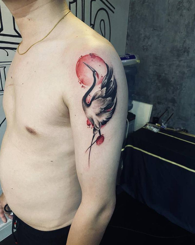 丹顶鹤纹身图片_手臂水墨纹身图案