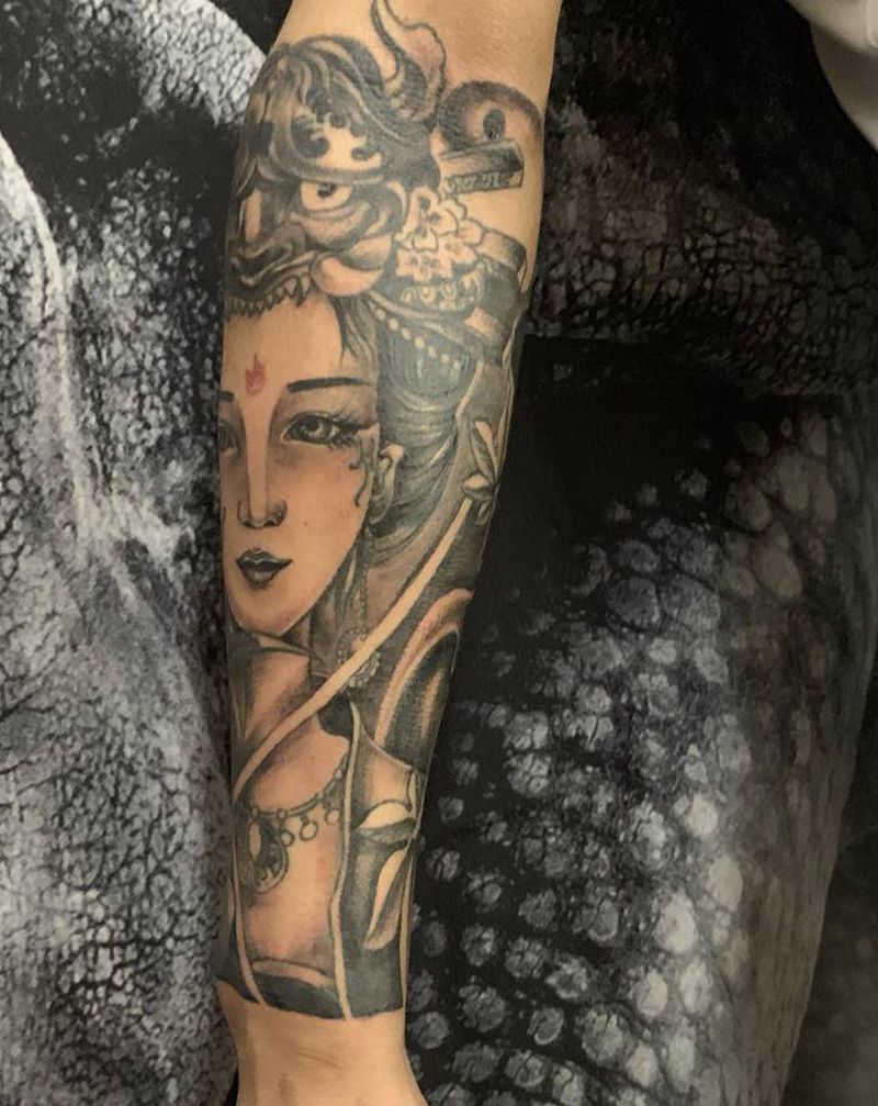 艺妓·包小臂纹身图片_手臂新传统老传统纹身图案