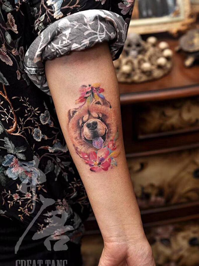 松狮宝宝纹身图片_手臂纹身图案