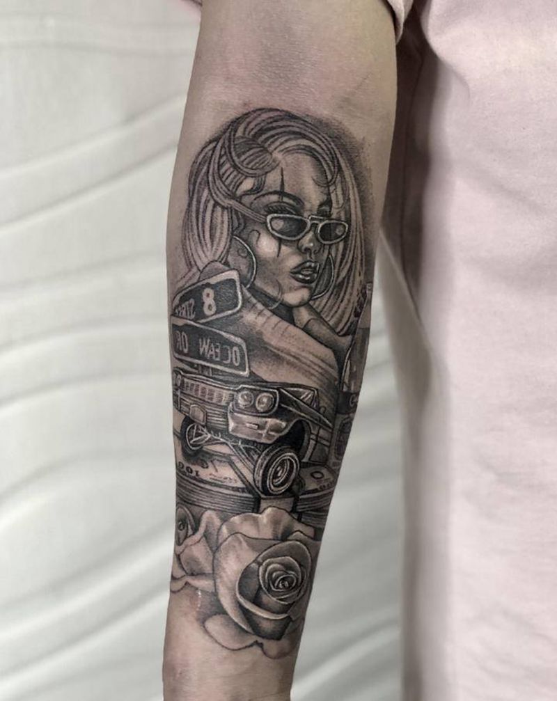 西岸风格 小丑女纹身图片_手臂欧美写实纹身图案