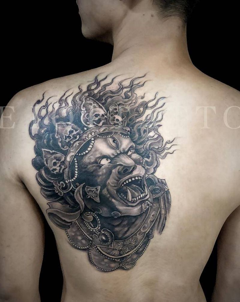 大黑天纹身图片_肩部背部新传统纹身图案
