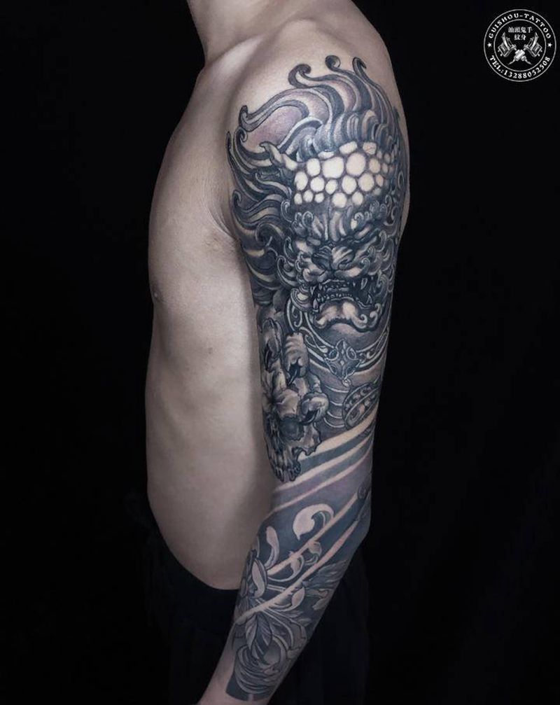 唐狮纹身图片_手臂纹身图案