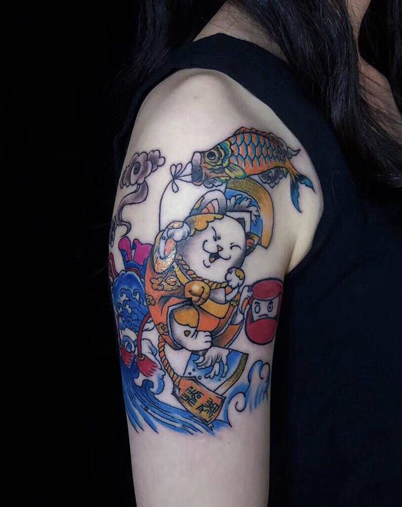 日式猫纹身图片_手臂纹身图案