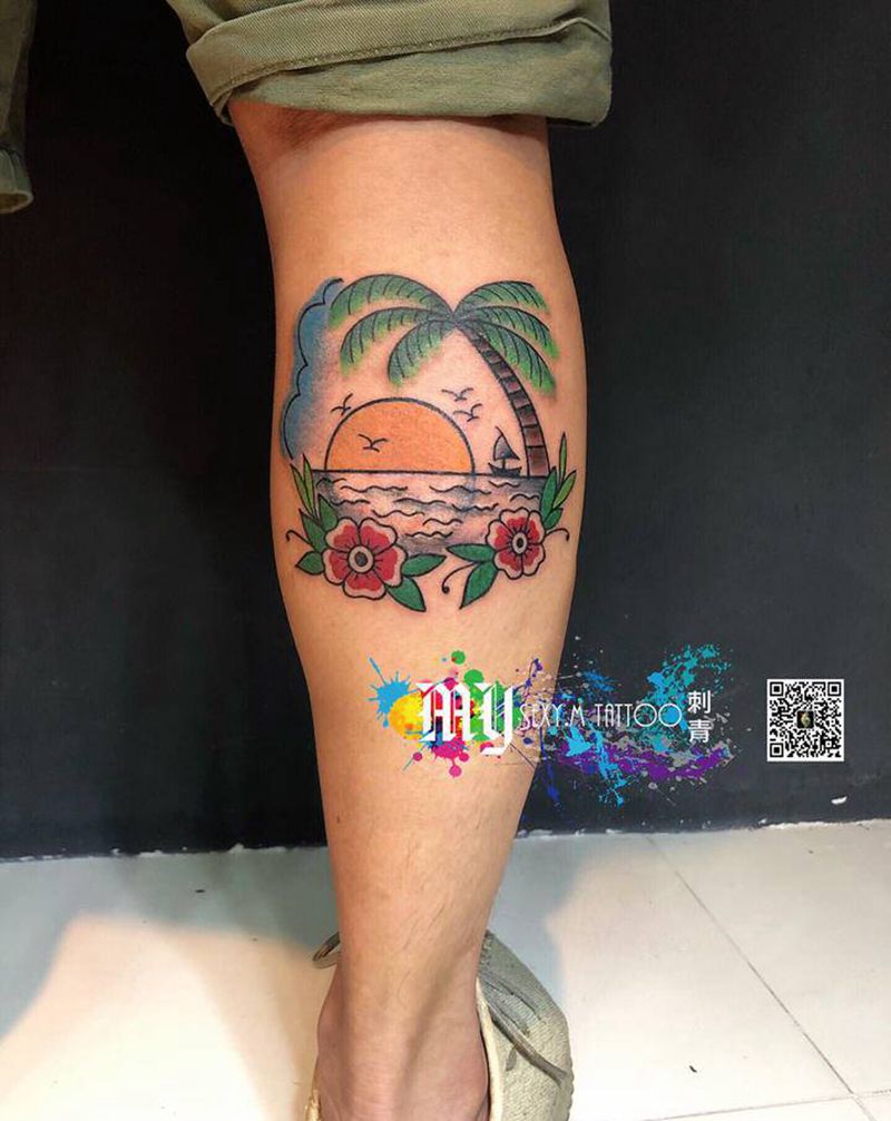 School 风格纹身图片_腿部Old School纹身图案