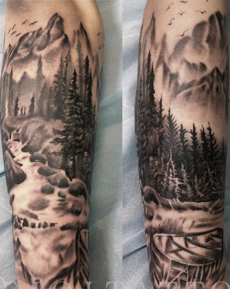 风景纹身图片_手臂欧美写实纹身图案