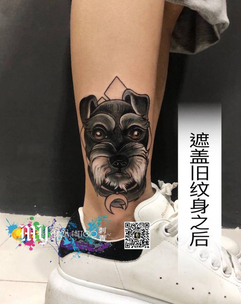 雪纳瑞犬纹身图片_腿部纹身图案