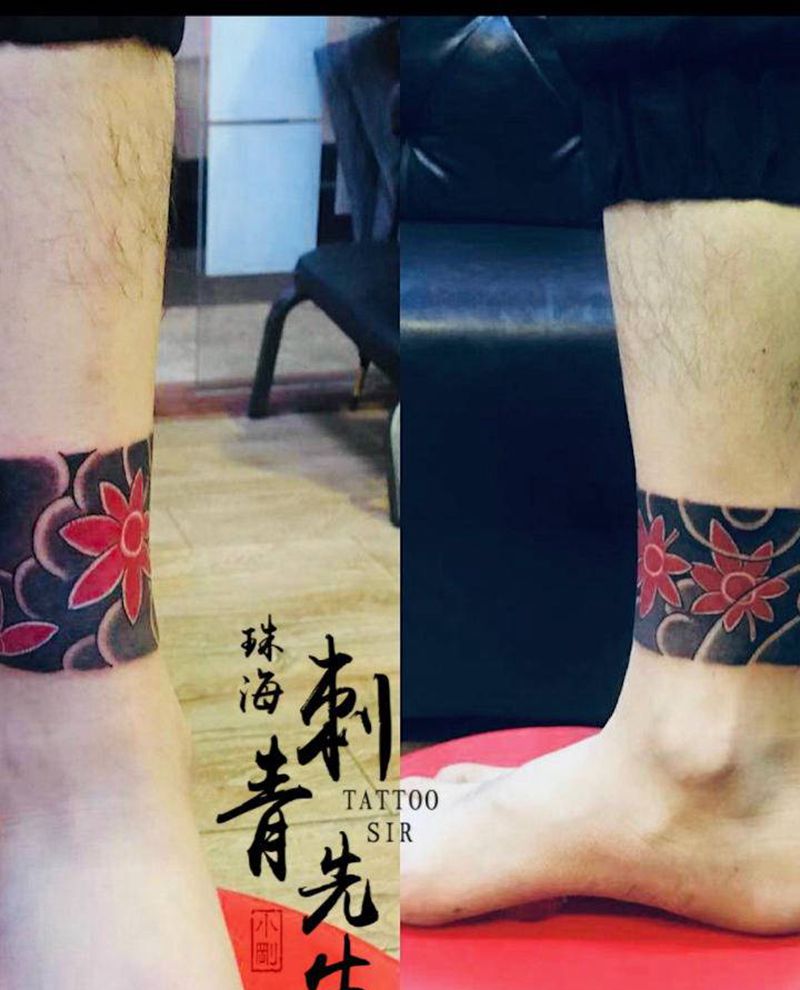 脚环纹身图片_脚部腿部老传统纹身图案