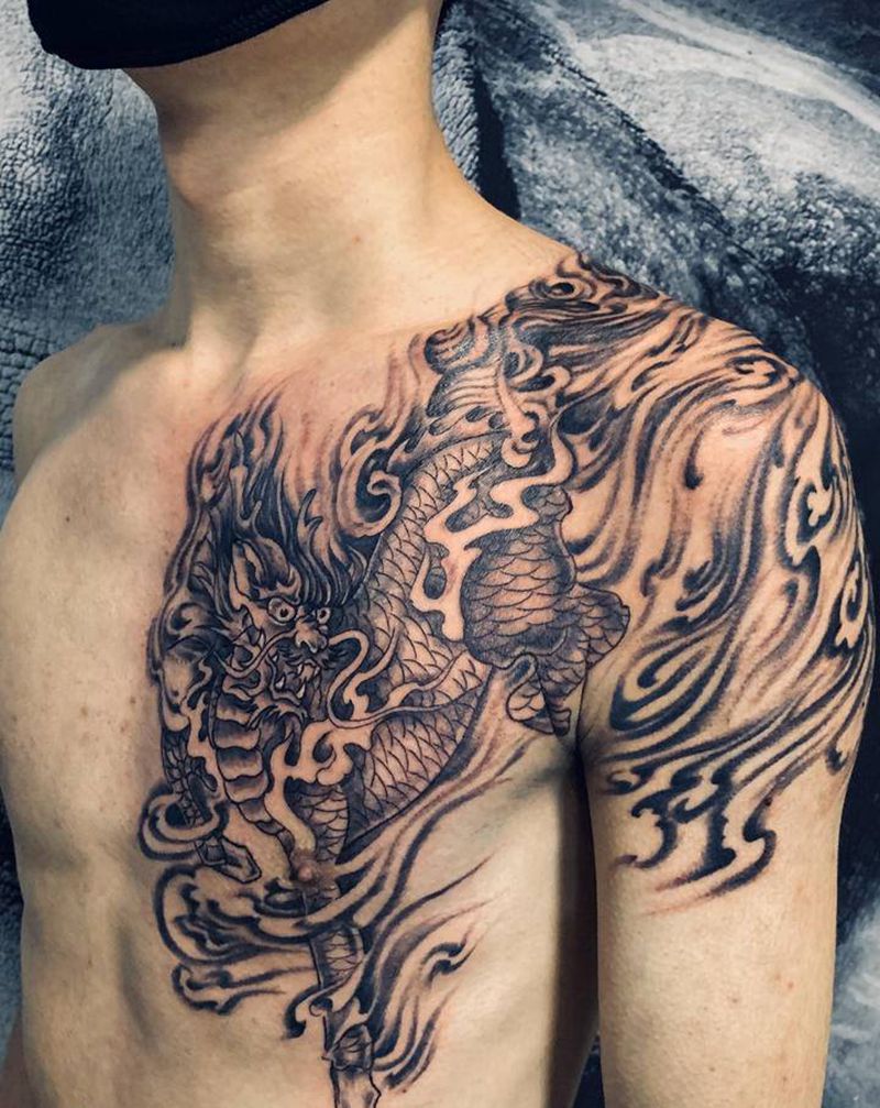 麒麟儿纹身图片_胸部肩部新传统纹身图案