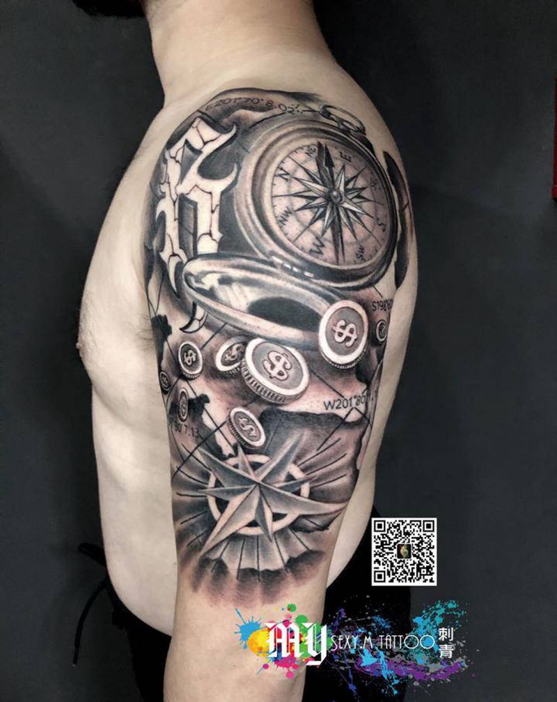 歐美黑灰写实纹身图片_手臂欧美写实纹身图案