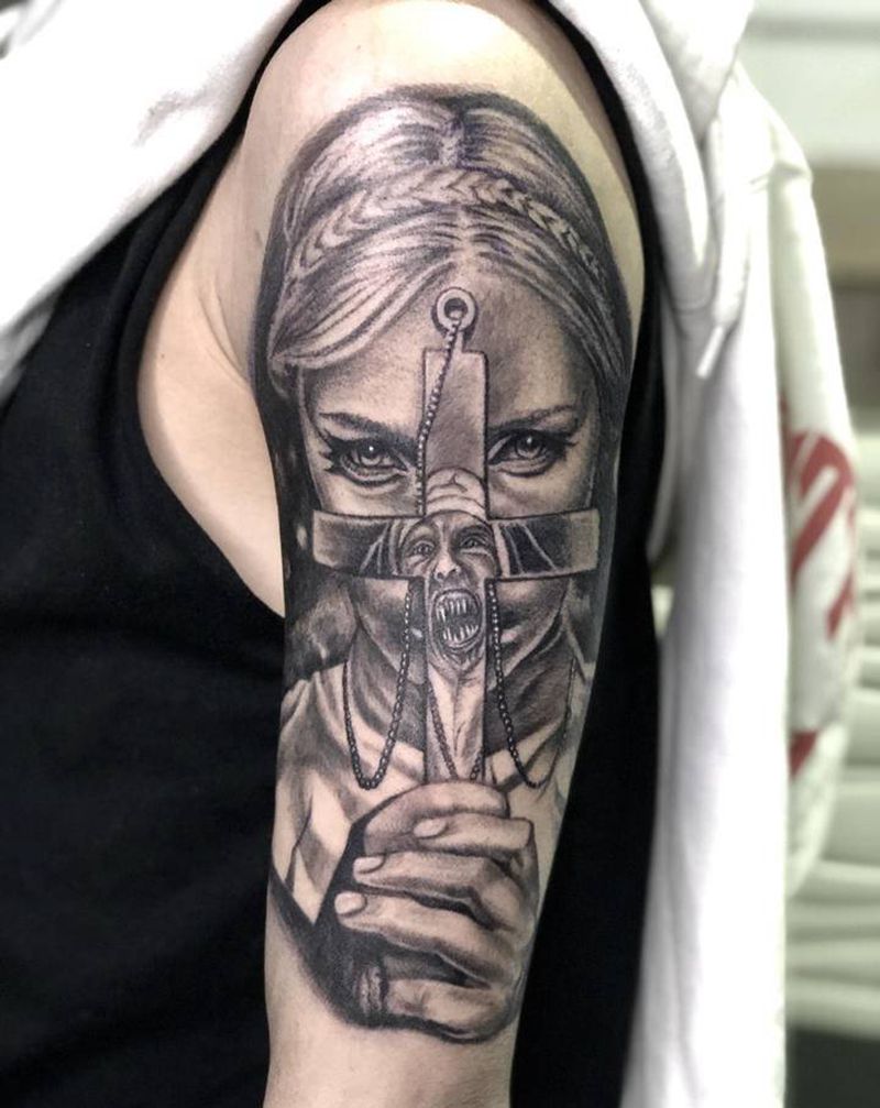 鬼修女纹身图片_手臂欧美写实纹身图案