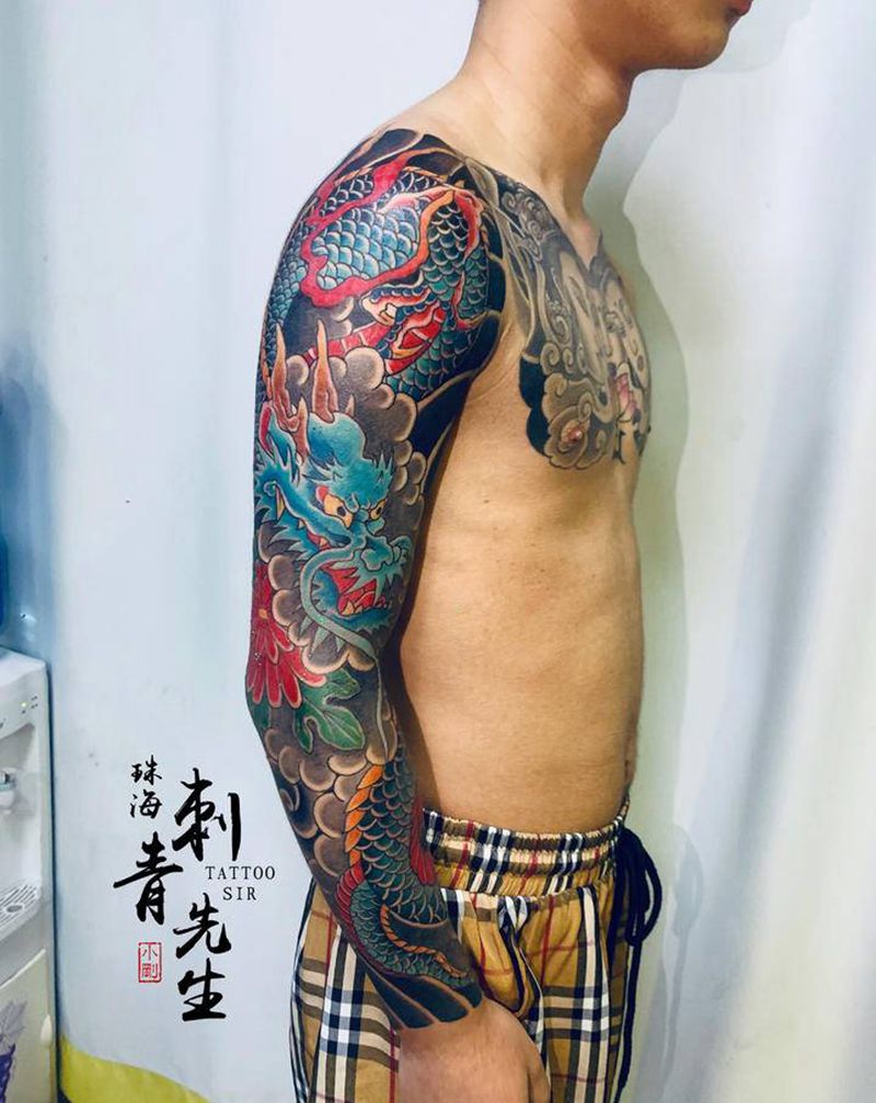 日式传统花臂纹身图片_手臂老传统纹身图案