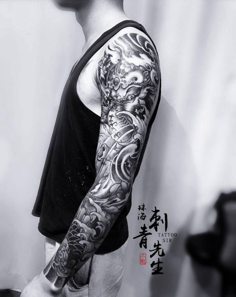 象神鲤鱼花臂纹身图片_手臂手部新传统纹身图案