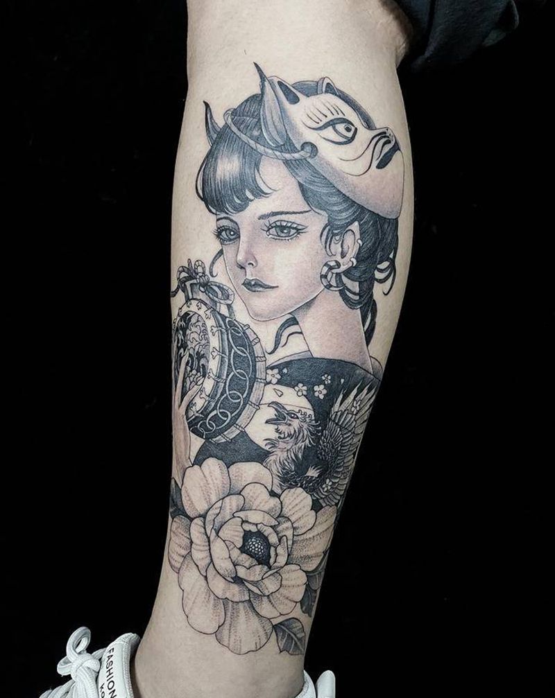 美妞纹身图片_腿部纹身图案