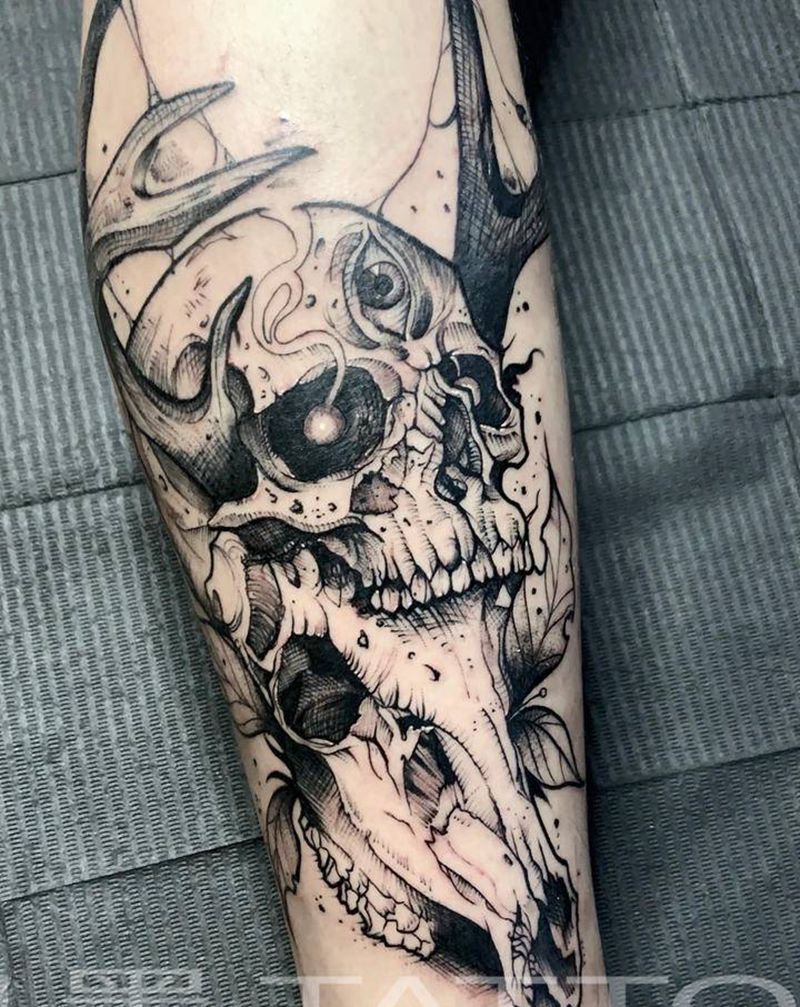 暗黑系纹身图片_腿部脚部暗黑系纹身图案