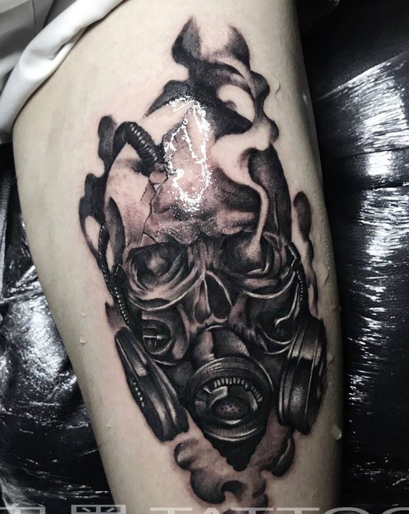 欧美写实骷髅纹身图片_腿部欧美写实纹身图案