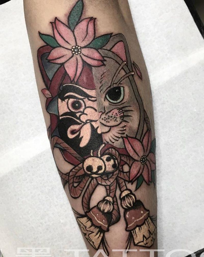 原创设计达摩蛋纹身图片_手臂school纹身图案