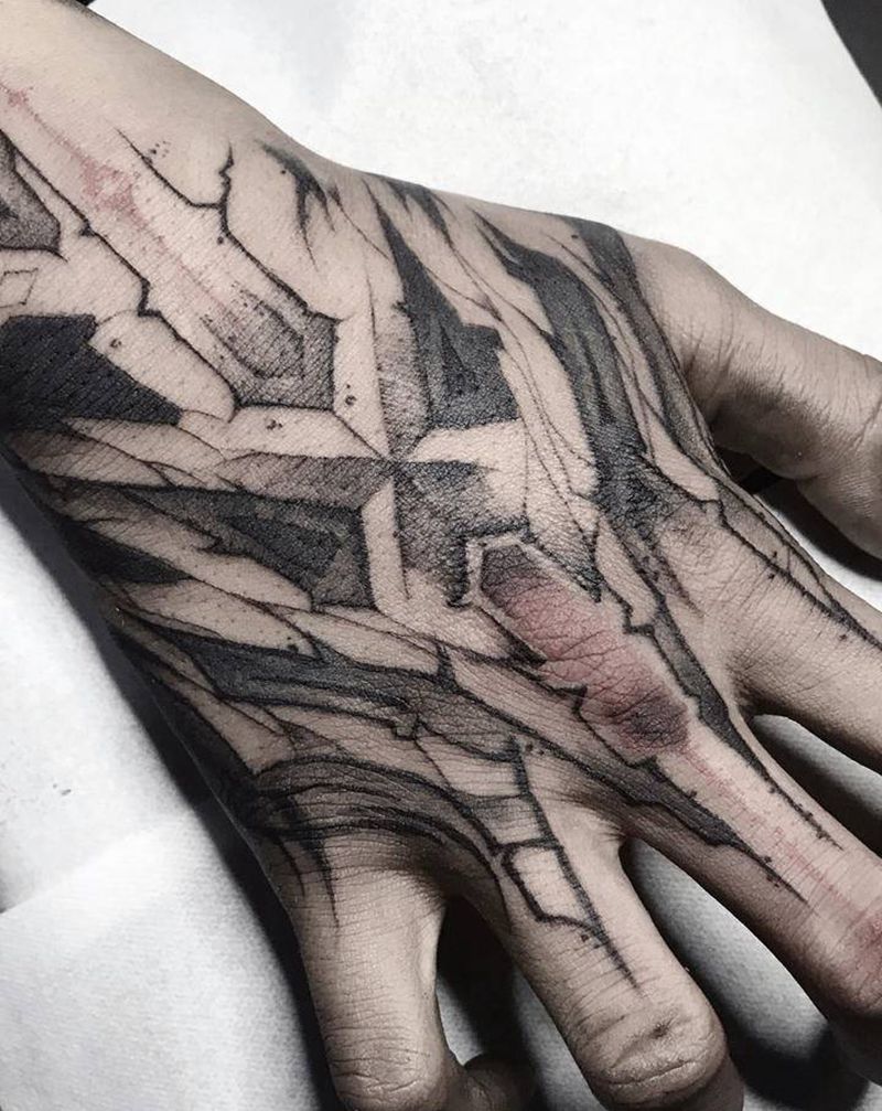 机甲手背纹身图片_手部图腾纹身图案