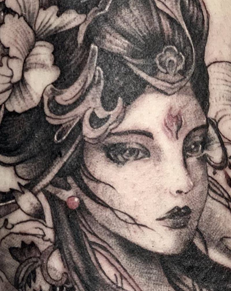 艺伎纹身图片_脚部腿部新传统纹身图案