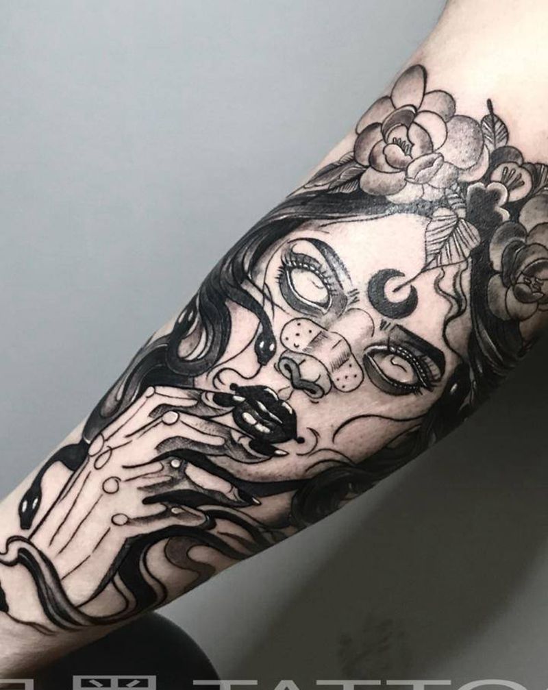 暗黑欧美纹身图片_腿部脚部纹身图案