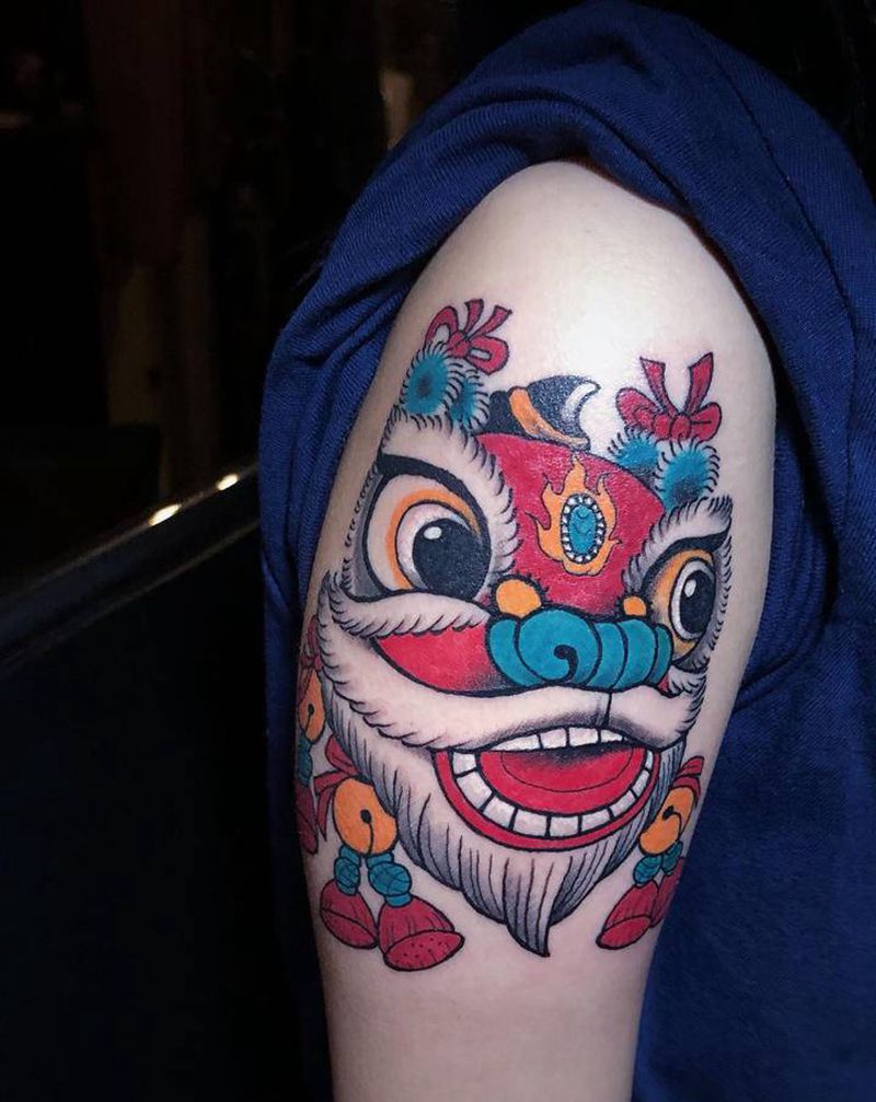 舞狮纹身图片_手臂纹身图案