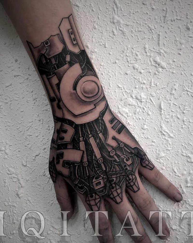 机械手纹身图片_手部图腾点刺纹身图案