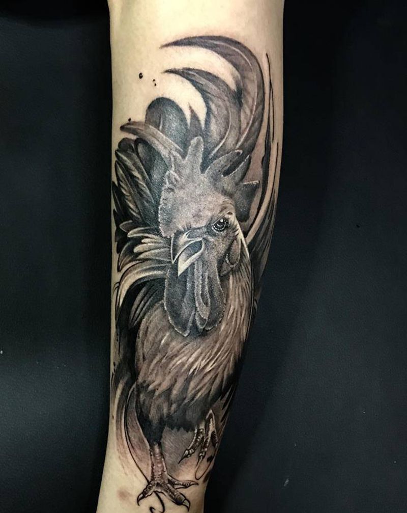 客户生肖纹身图片_腿部欧美写实水墨纹身图案