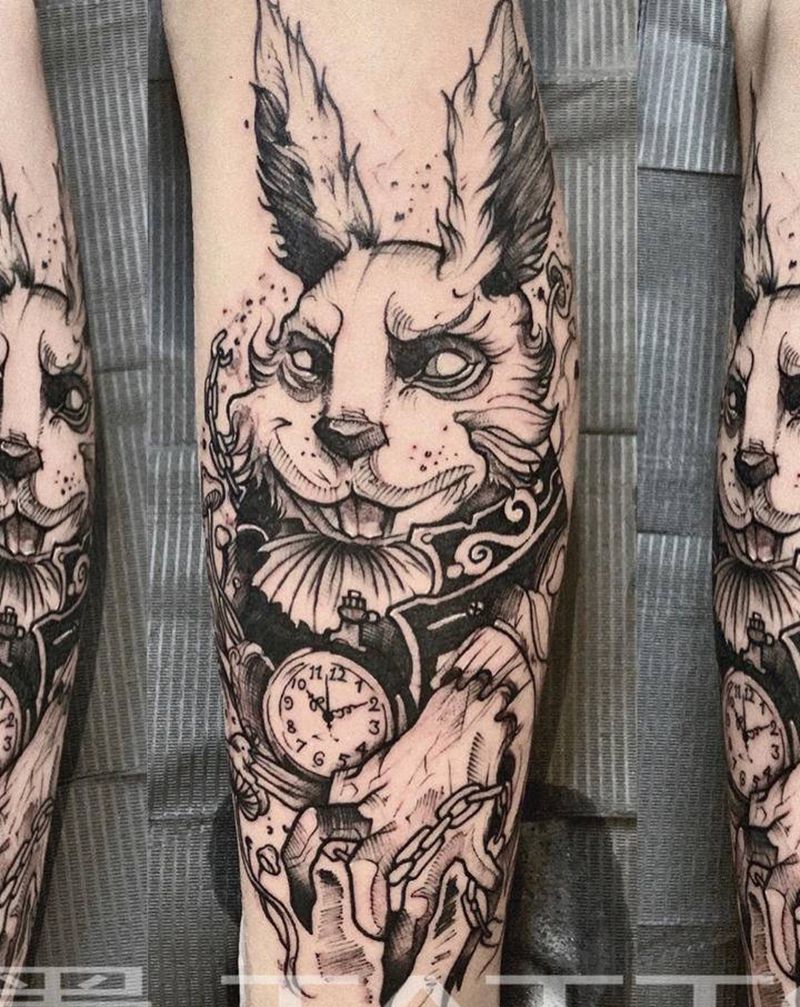 暗黑 兔子纹身图片_手臂纹身图案