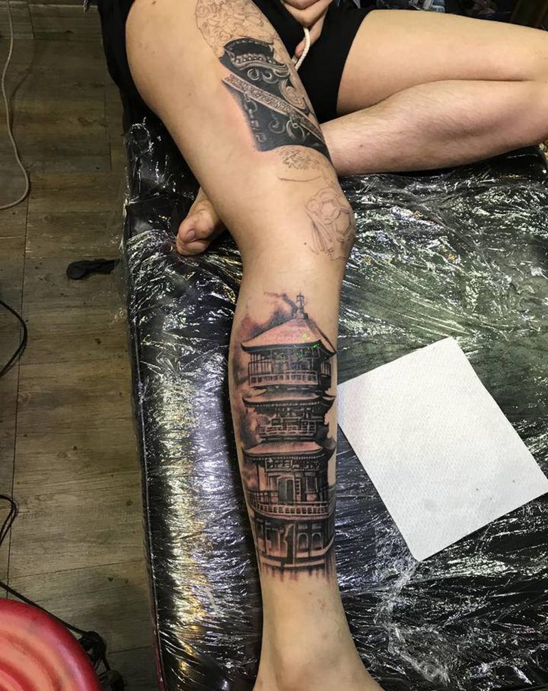 塔纹身图片_欧美写实纹身图案