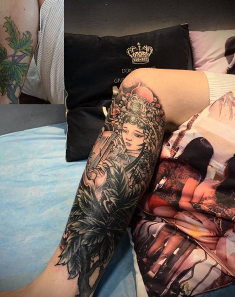 花旦纹身图片_腿部新传统花旦纹身图案