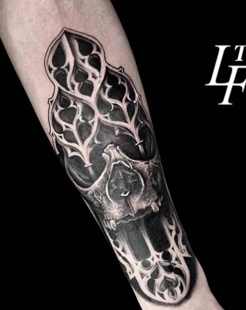 骷髅纹身图片_手臂腿部欧美写实点刺纹身图案