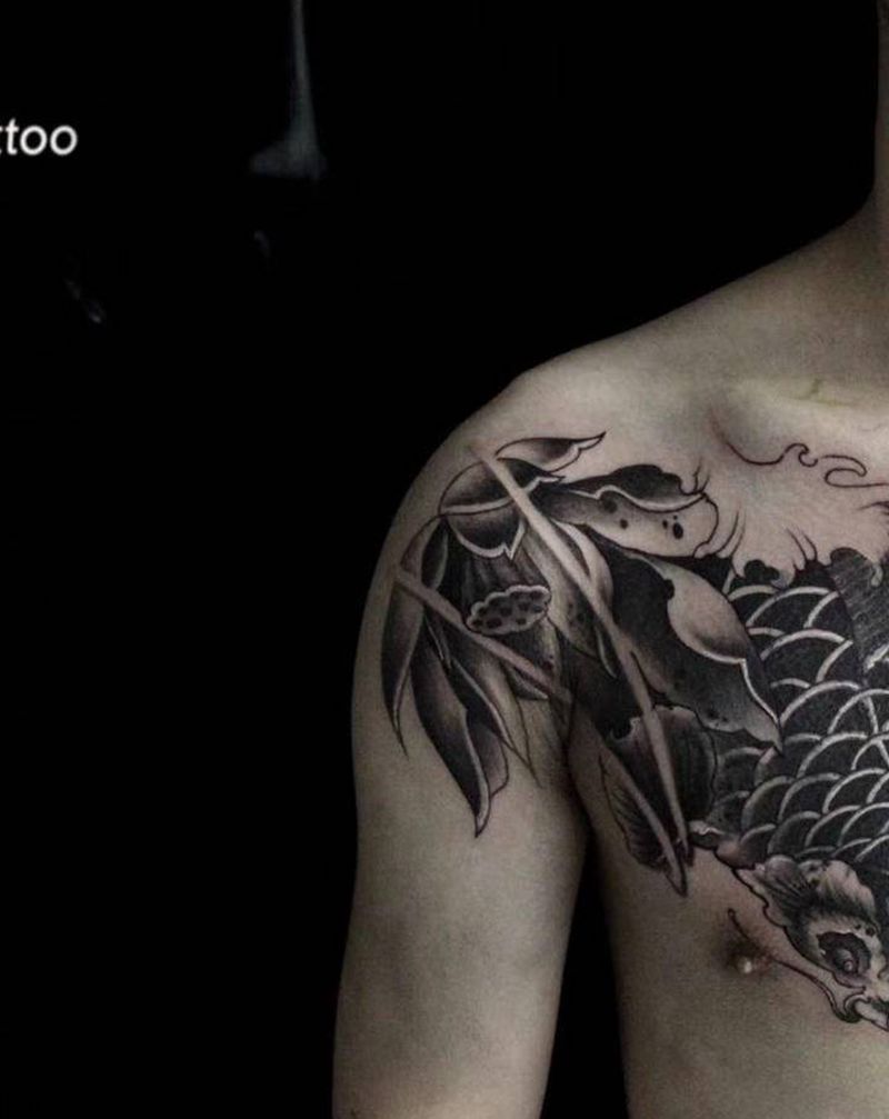 鲤鱼遮盖纹身图片_手臂腿部老传统新传统纹身图案