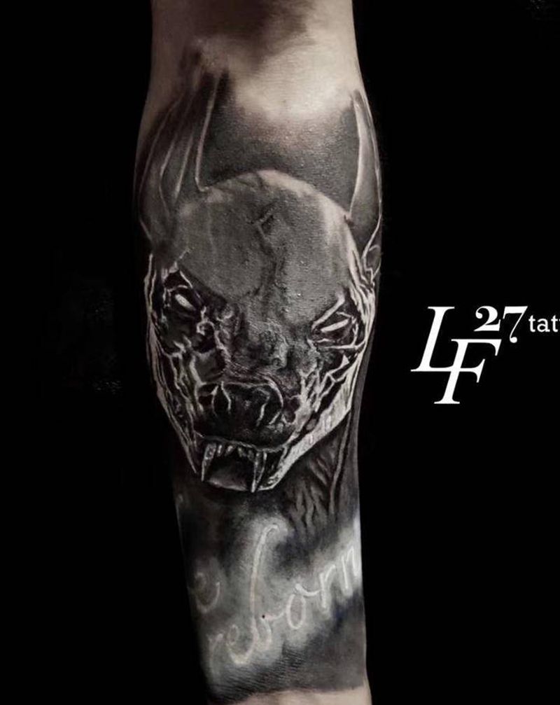 阿努比斯暴力修改纹身图片_手臂腿部欧美写实点刺纹身图案