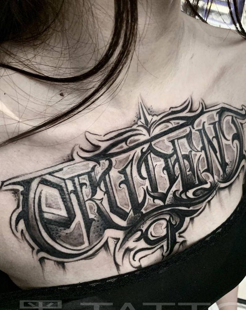 原创暗黑花体  谨慎的纹身图片_胸部纹身图案