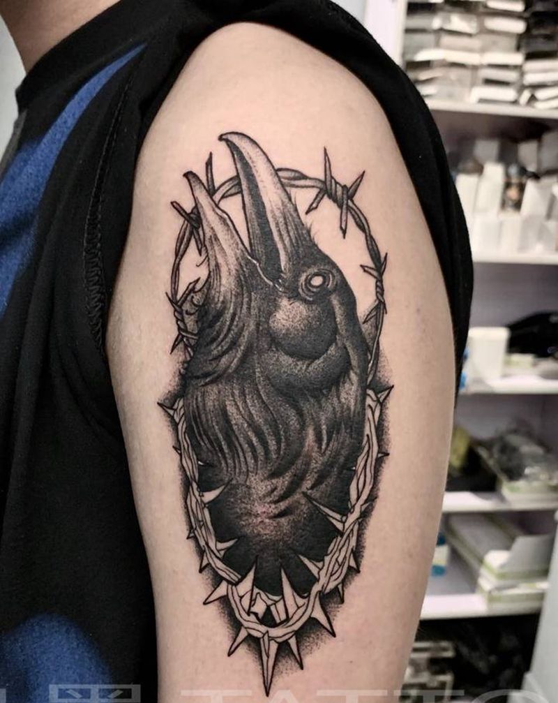 暗黑系乌鸦纹身图片_手臂纹身图案