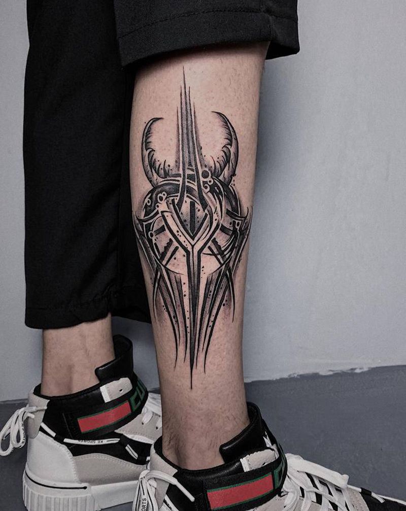 黑暗花体字纹身图片_腿部花体字纹身图案