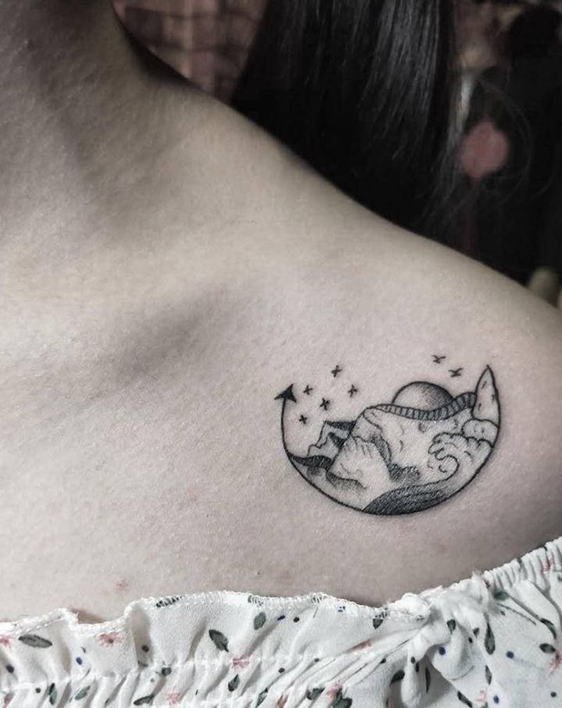 几何山纹身图片_肩部几何纹身图案