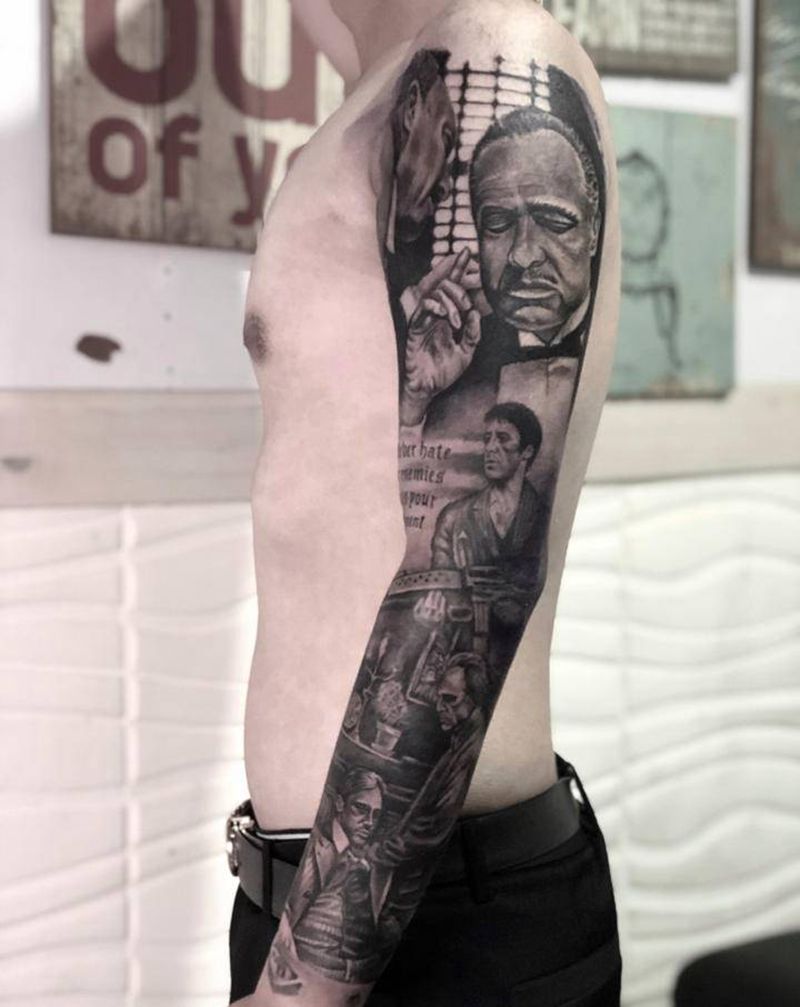 又一条教父花臂完成纹身图片_手臂欧美写实纹身图案