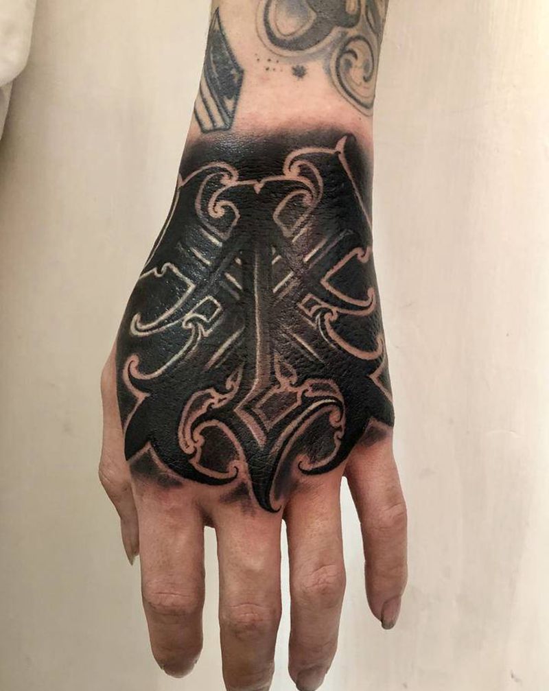 花体字纹身图片_手臂手部花体字欧美写实纹身图案