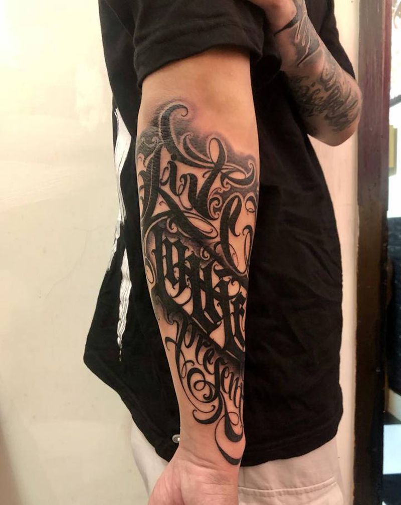 字纹身图片_手臂手部花体字欧美写实纹身图案